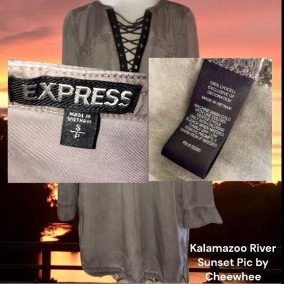 Express Dress Mini Shirtdress Tunic Lace-Up Deep V Eco Friendly Goth Size Small - Picture 2 of 16